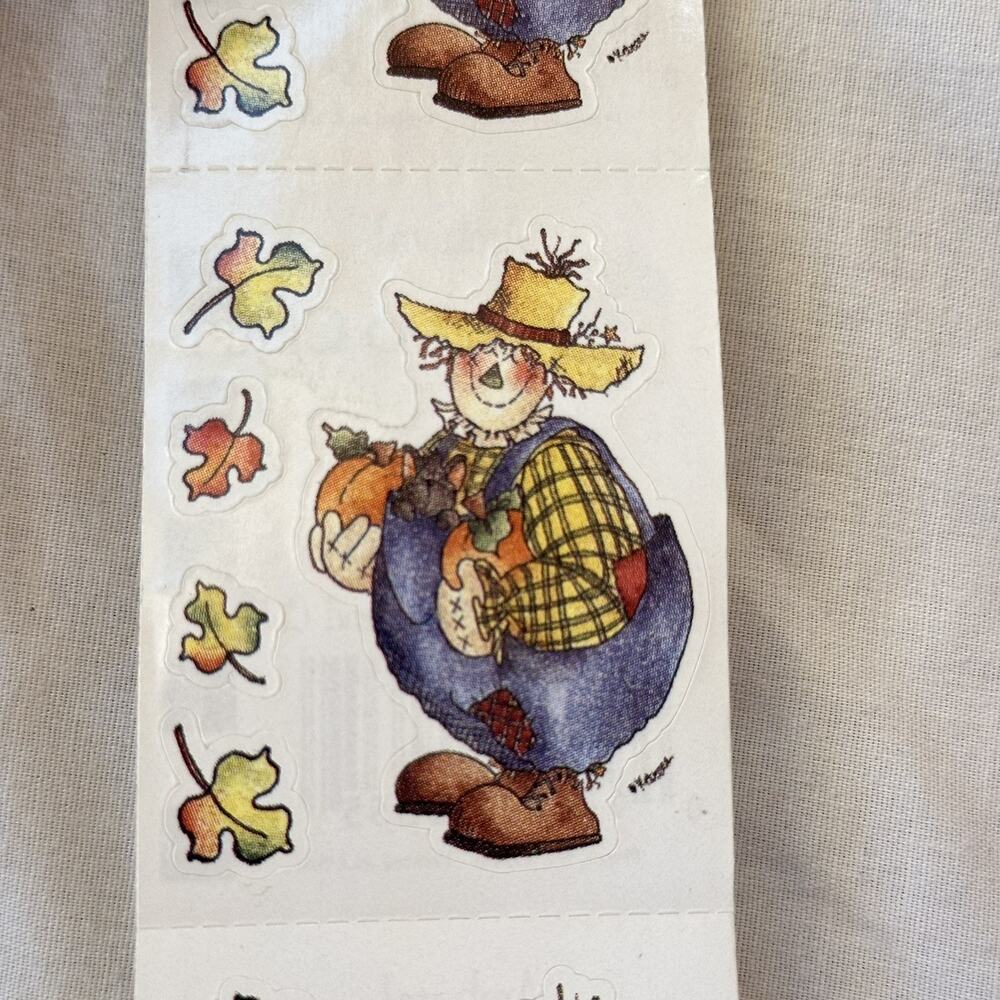 Vintage 90s Scarecrow and Cat Provo Craft Sticker Roll 77 Fall Harvest Halloween
